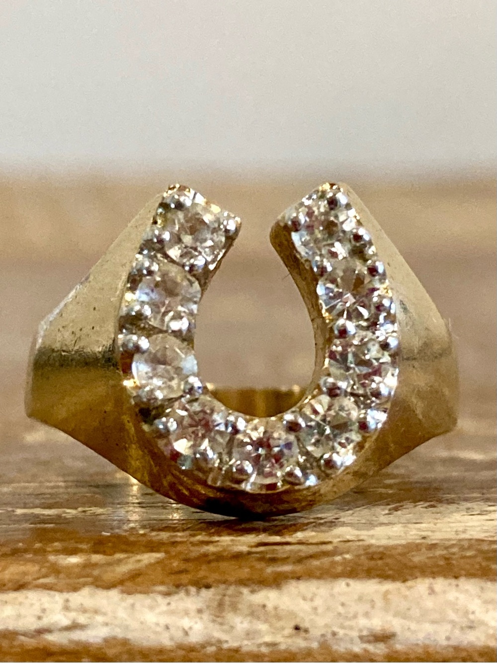 Vintage Joseph Esposito 14K Gold Electroplated Horseshoe Ring Size 8 Rhinestones